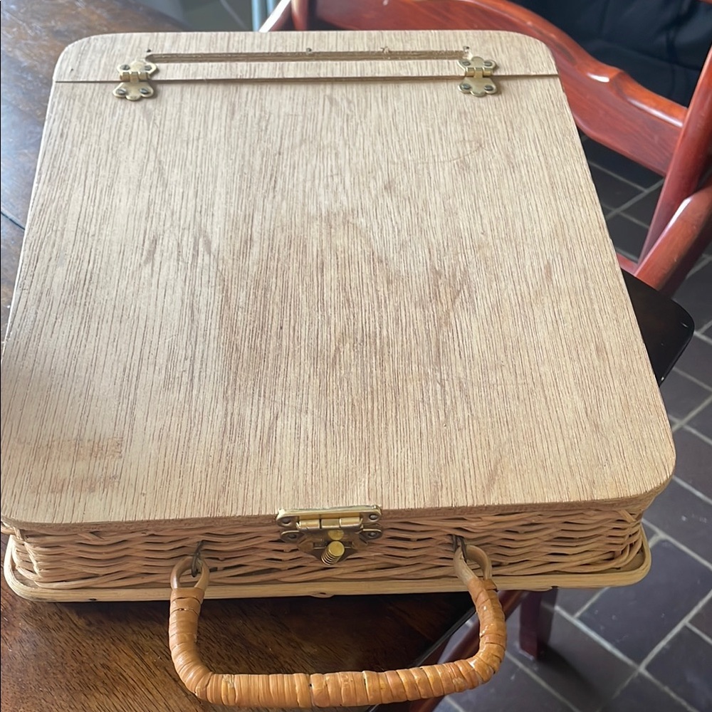 Tan and Brown Stationery Case with Metal Clasp
